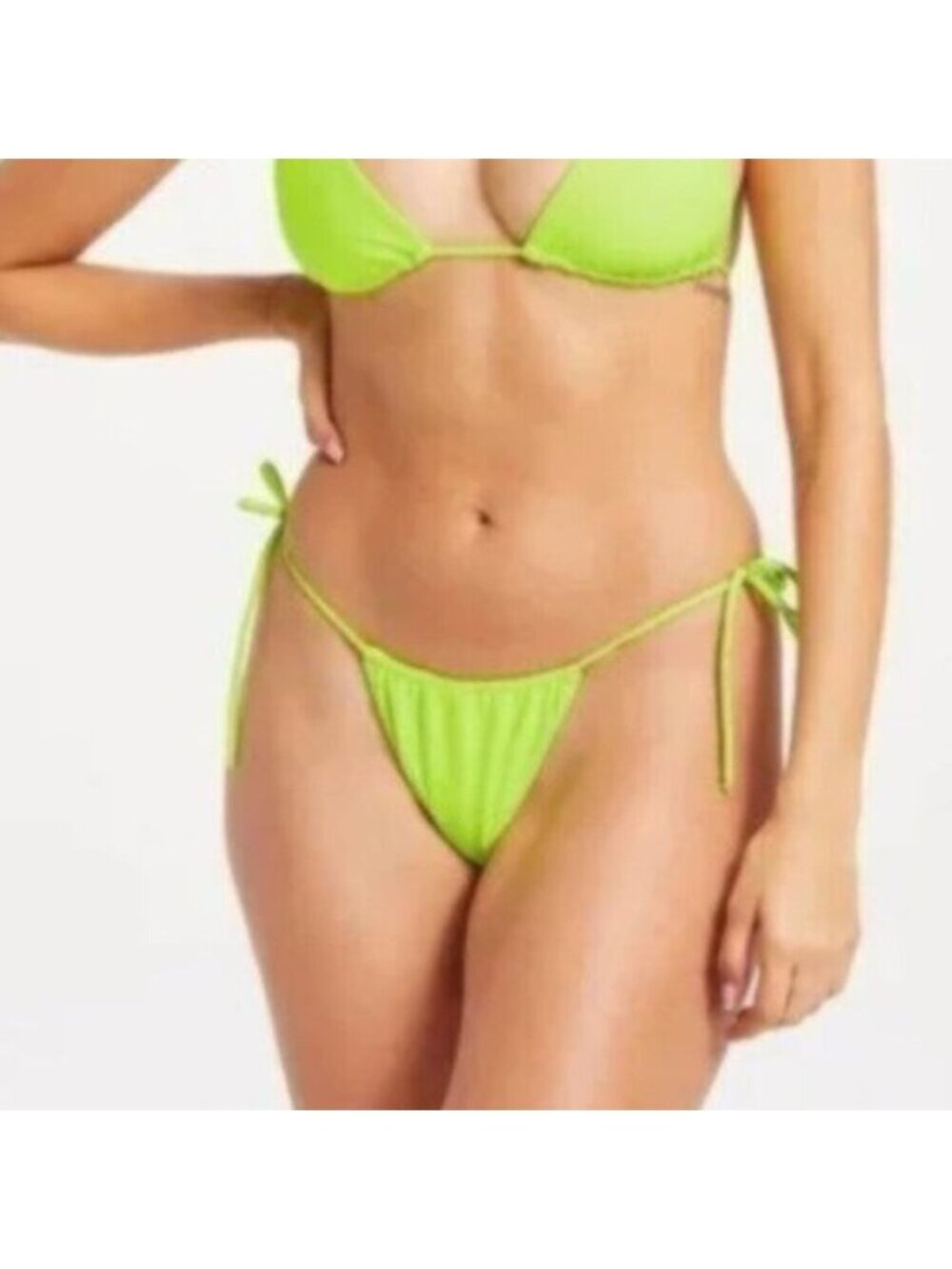 NWT Good American Green Neon Electric Tiny Ties Swim Bottoms Bikini Size 4/XL